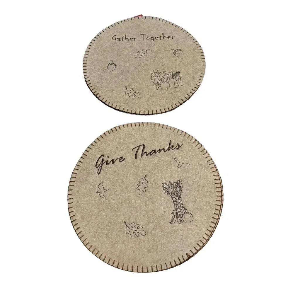 4 Round Place Mats Thanksgiving Autumn Gather Together Give Thanks Embroidered